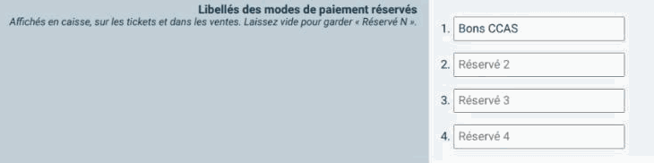 libellés des modes de paiement réservés