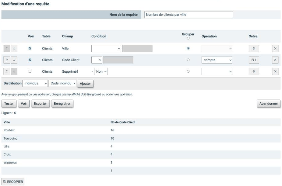 Nombre de clients par ville